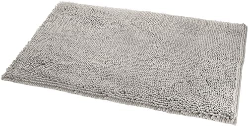Amazon Basics Platinum Bathroom Rug Mat, Ultra Absorbent Plush Shag, Non-Slip, Quick Drying, Machine Washable, 21" x 34"