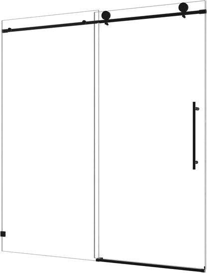 Single Sliding Shower Door,55"-60" W x 76" H Frameless Shower Door with 5/16" (8mm) Thick SGCC Tempered Glass W/Adjustable Soft Closing,Bathroom Glass Door for Spa（Matte Black）