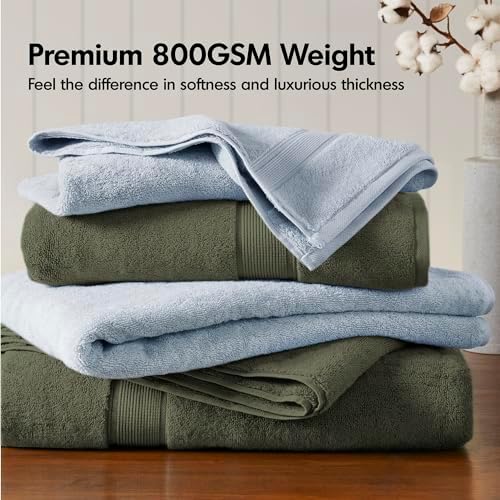 Madison Park 800GSM 100% Cotton Bathroom Bath Towel Set of 8, Olive Green