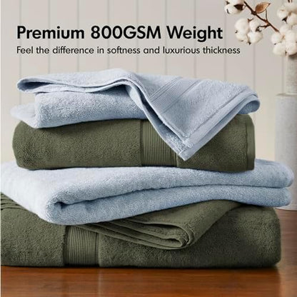 Madison Park 800GSM 100% Cotton Bathroom Bath Towel Set of 8, Olive Green