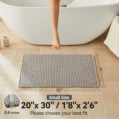 Triohero Waffle Bath Mat, Boho Bathroom Rugs Non Slip, 20x30 Light Grey