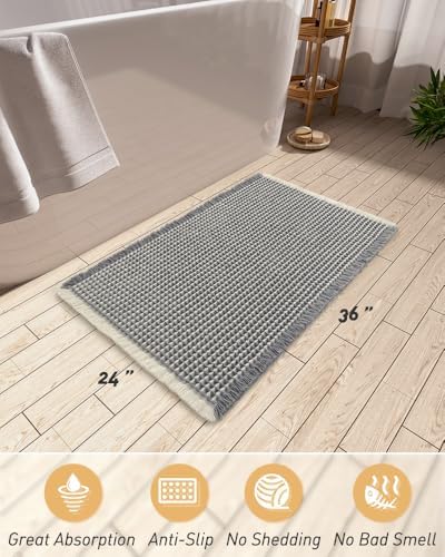 Upgraded Waffle Bath Mat Ultra Absorbent Non Slip Bathroom Mat, 24" x 36"
