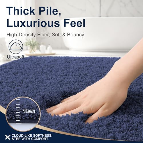 OLANLY Microfiber Bathroom Rugs 34x21, Soft Highly Absorbent Bath Mat, Navy