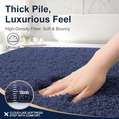 OLANLY Microfiber Bathroom Rugs 34x21, Soft Highly Absorbent Bath Mat, Navy