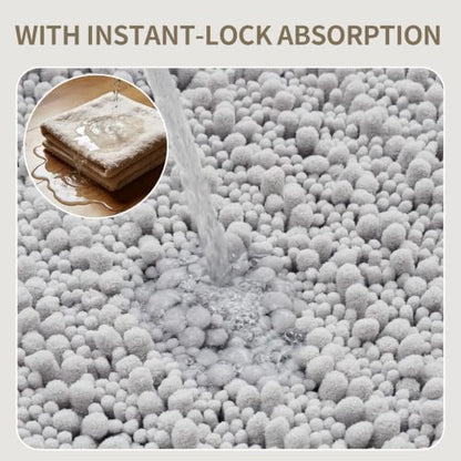 Bathroom Rugs Non Slip Washable 32x20, Extra Thick Soft Chenille Absorbent Bath Mat, High Density Barrier Non Slip Backing, Quick Dry Plush Shaggy Floor Carpet for Tub&Shower, Silver