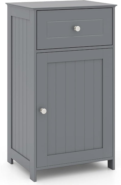 Giantex Floor Bathroom Storage Cabinet with Adjustable Shelf (Grey) | Freestanding Cabinet with Drawer, Door, Anti-Tipping Device, Storage Organizer for Sofa Side, Bathroom, Living Room