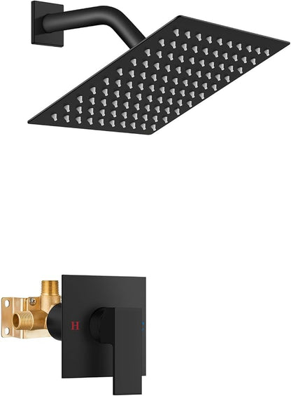 Airuida Shower Faucet Set,8 Inch Shower Valve Kit,Matte Black | Male Threads,Rough-in Valve Shower Trim Kit,Single Handle Control Shower Set