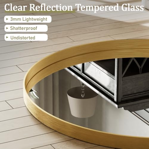 VooBang Round Bathroom Mirror 36 inch, Gold Gorgeous Deep Frame Round Wall Mirror, Modern Bathroom Vanity Mirror for Bedroom, Living Room, Hanging or Leaning, Gold