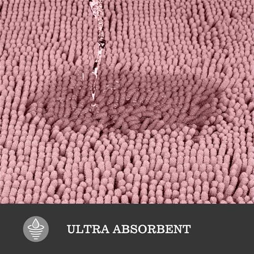 Yeaban Chenille Blush Bathroom Rug 20"x32", Non-Slip Rubber Backing