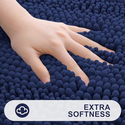 Grandaily Chenille Striped Toilet Rugs U-Shaped 24x20, Extra Soft and Absorbent Bathroom Rugs, Non-Slip Plush Shaggy Bath Rug, Machine Washable Contour Bath Mats for Toilet Base, Navy