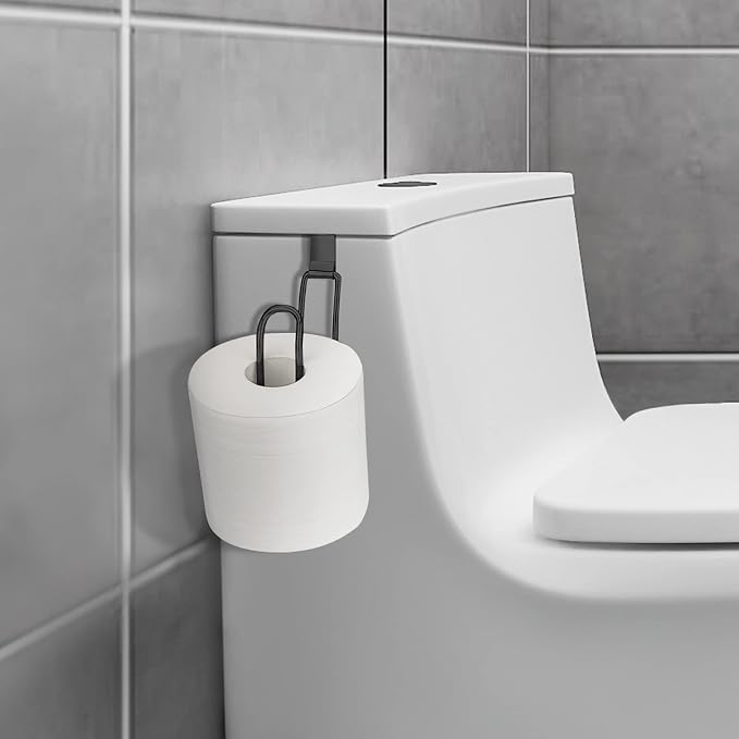 Over the Tank Toilet Paper Holder, Metal Toilet Paper Holder, Black | Toilet Paper Roll Holder, Bathroom Toilet Paper Storage, Space Saving for Bathroom