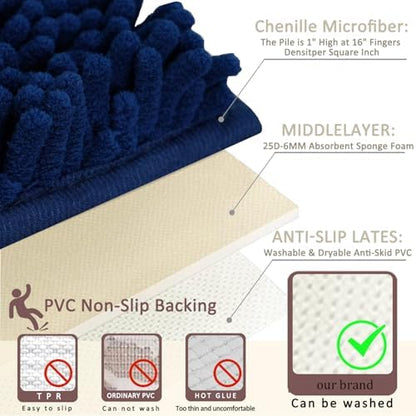 Bathroom Rugs Sets 3 Piece Non Slip,Bath Rugs with PVC Backing Bath Carpet,Bathroom Rug Washable,Absorbent,Plush Carpet Mats,Bath Mats for Bedroom, Kitchen,Tub,Home Decor (Navy)