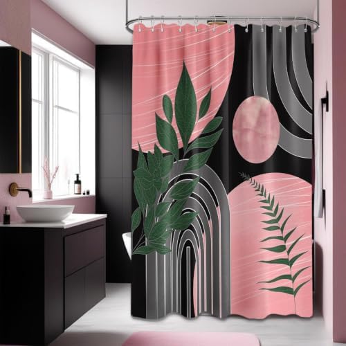 Black and Pink Extra Long Shower Curtain, Tall 72X96 in, Mid Century