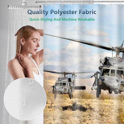 Black Hawk Helicopter Patriotic Shower Curtain with Hooks 72 x 72 Inches