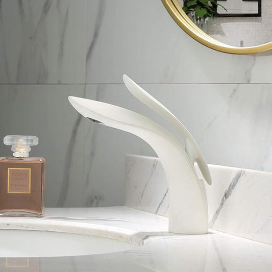 Faucet Faucets Rose Gold Bathroom Waterfall Cold and HotSingle Hole Basin Faucet Mixer Taps-ORB (White) Faucet