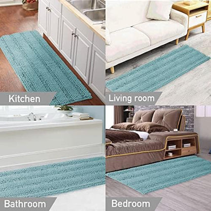 Turquoize Bathroom Runner Rug 20"x59", Soft Absorbent Chenille Bath Rug
