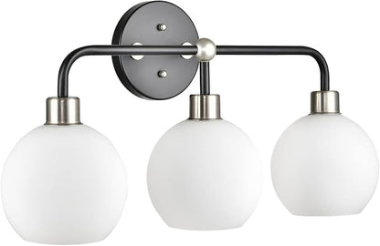Lukasa Modern Bathroom Vanity Lights Fixtures 3-Lights Over Mirror Lighting Black with Brushed Nickel Vanity Lights for Bathroom Light Fixtures Frosted Glass Covers, UL Listed
