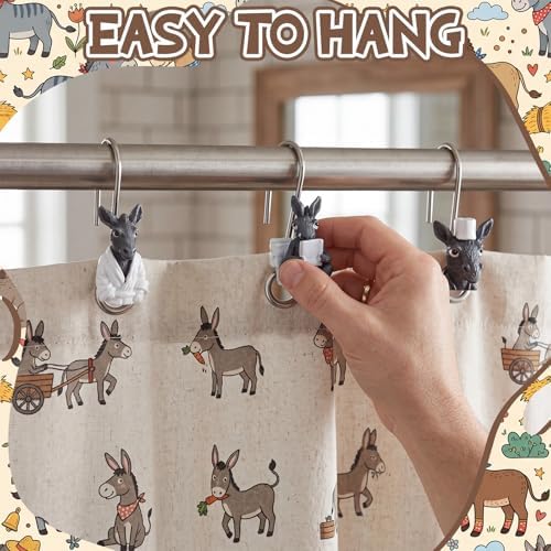 Roowest 12 Pcs Donkey Shower Curtain Hooks, Stainless Steel Farmhouse