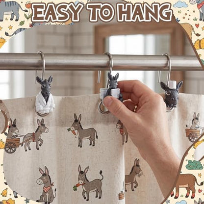Roowest 12 Pcs Donkey Shower Curtain Hooks, Stainless Steel Farmhouse