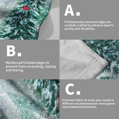 Winter Christmas Trees Hand Towels Set of 2, 28x14 Inch Nature Green Forest Mountain Birds Decorative Fingertip Towel Soft Absorbent Dish Cloths for Guest Gym Yoga Home Decor