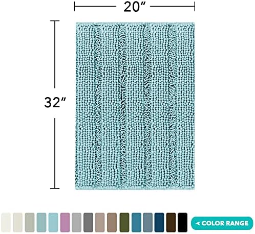 Turquoize Bathroom Rug 20"x32", Soft Absorbent Chenille Bath Rug, Aqua Haze
