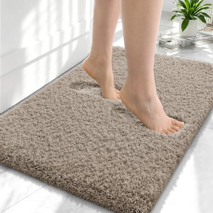 OLANLY Microfiber Small Bathroom Rugs 24x16, Ultra Soft Bath Mat, Greige