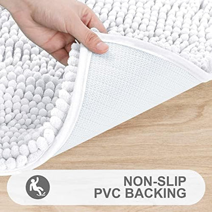 Grandaily Chenille Striped Bathroom Rugs 30x20, Extra Thick and Absorbent Bath Mats, Non-Slip Soft Plush Shaggy Shower Carpet, Machine Wash Dry, Bath Rug for Bathroom, (Medium, White)