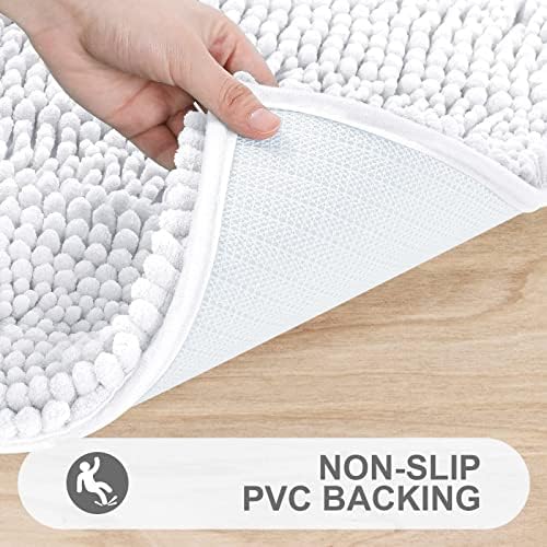 Grandaily Chenille Striped Bathroom Rugs 70x24, Extra Thick and Absorbent Bath Mats, Non-Slip Soft Plush Shaggy Shower Carpet, Machine Wash Dry, Bath Rug for Bathroom, White