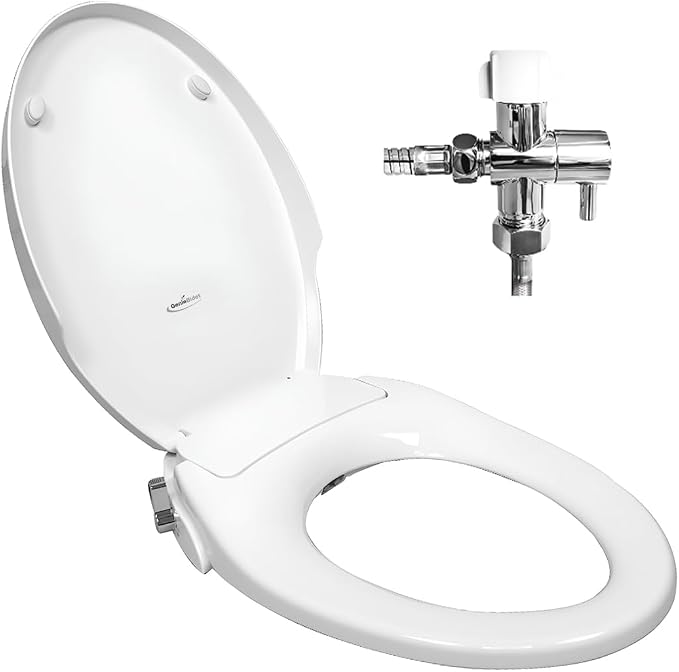 GenieBidet Bidet Toilet Seat Elongated | Fits Your Current Toilet Seat | No Wiring & Easy Install Elongated Bidet | Self Cleaning Dual Nozzles with Rear & Feminine wash | Hybrid T included