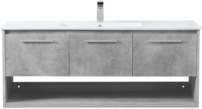 Elegant Decor Kasper 48" Single Porcelain Top Floating Bathroom Vanity in Gray