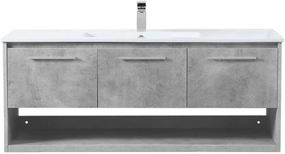 Elegant Decor Kasper 48" Single Porcelain Top Floating Bathroom Vanity in Gray
