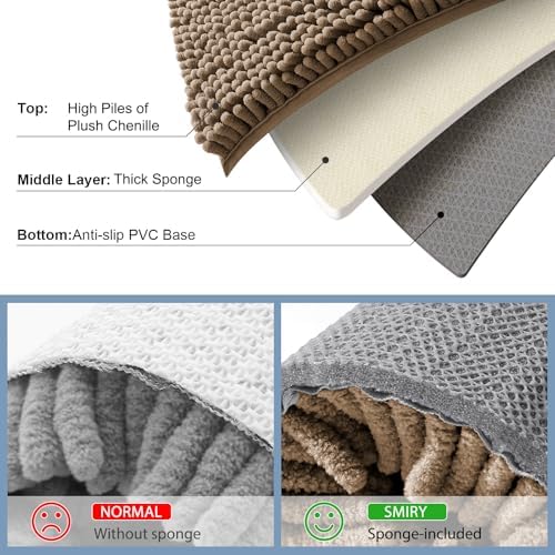 Smiry Luxury Chenille Toilet Rugs U-Shaped 20x20, Soft Absorbent Non-Slip Contour Bathroom Rugs for Toilet, Machine Washable Contoured Bath Mats, Camel