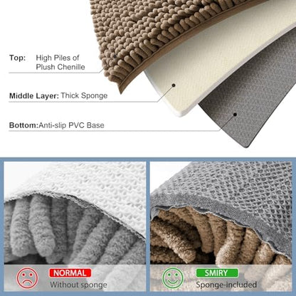 Smiry Luxury Chenille Toilet Rugs U-Shaped 20x20, Soft Absorbent Non-Slip Contour Bathroom Rugs for Toilet, Machine Washable Contoured Bath Mats, Camel