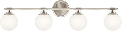 Kichler Benno 4-Light Vanity, Modern Light with Opal Glass in Polished Nickel and Brushed Nickel, for Bathroom or Powder Room (8.75" x 34"), 55173PN