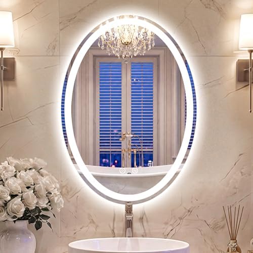 Oval LED Bathroom Mirror with Lights, 20 x 28 Inch Lighted Vanity Mirror