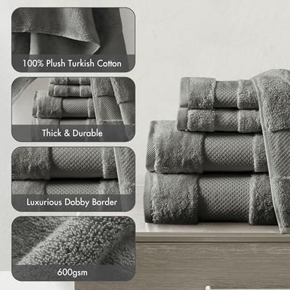Madison Park 100% Turkish Cotton 600 GSM Bath Towel Set, 6 Piece, Charcoal