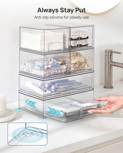 Vtopmart Clear Stackable Storage Drawers Set of 5, Plastic Organizer Bins