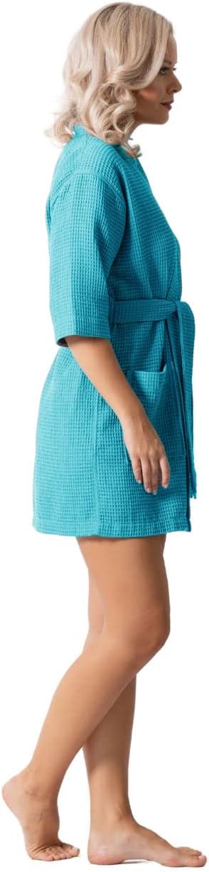 Lightweight Waffle Knit Bath, Spa & Bridesmaids Kimono Short Robes for Women - Quick Dry & Soft