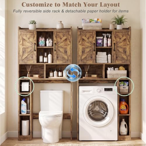 Farmhouse Over The Toilet Storage Cabinet with Barn Door, Reversible Side