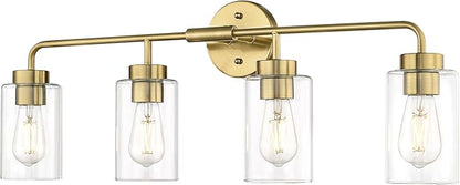 zeyu 4-Light Bathroom Light Fixtures, Gold Vanity Lights for Bathroom, 31 Inch Wall Sconce Lighting, Brushed Gold Finish, Clear Glass Finish, ZS62B-4W BG
