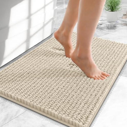 OLANLY Thick Chenille Small Bathroom Rugs 24x16, Absorbent Bath Mat, Sand