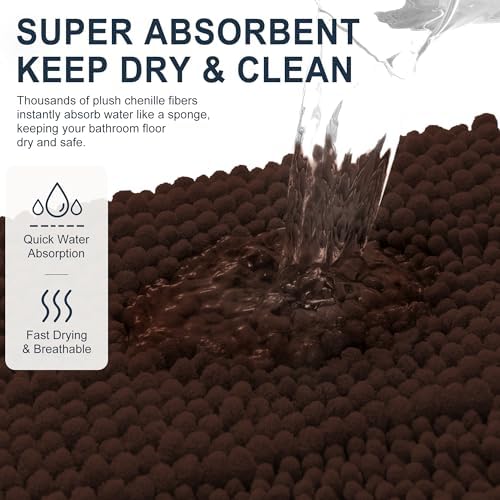Smiry Thick Chenille Large Bathroom Runner Rugs 59x35, Soft Bath Mat, Brown