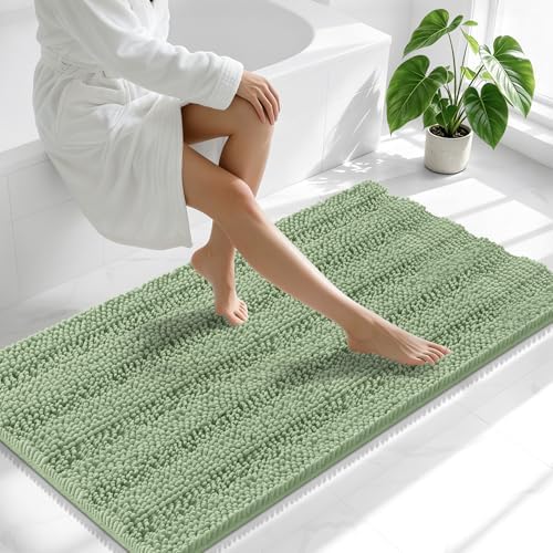 Smiry Thick Chenille Bathroom Runner Rugs 59x20, Soft Bath Mat, Sage Green