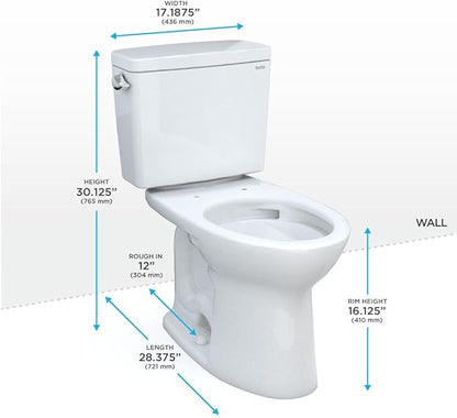TOTO Drake Two-Piece Elongated 1.6 GPF Universal Height TORNADO FLUSH Toilet with CEFIONTECT, Cotton White - CST776CSFG#01