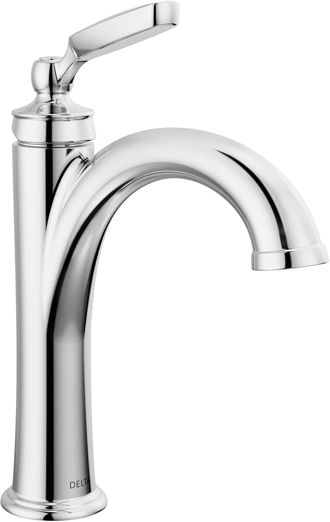 Delta Woodhurst Chrome Bathroom Faucet 1 Hole, Single Hole Bathroom Sink Faucet for Vanity, Metal Push-Pop Drain Assembly, Chrome 532-MPU-DST