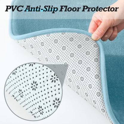 HUXMEYSON Bathroom Rugs Sets 2 Piece, Non-Slip & Quick Dry Bath Mat Set, Ultra Soft Velvet Bath Rugs for Bathroom, Toilet and Shower Floor, Lake Blue