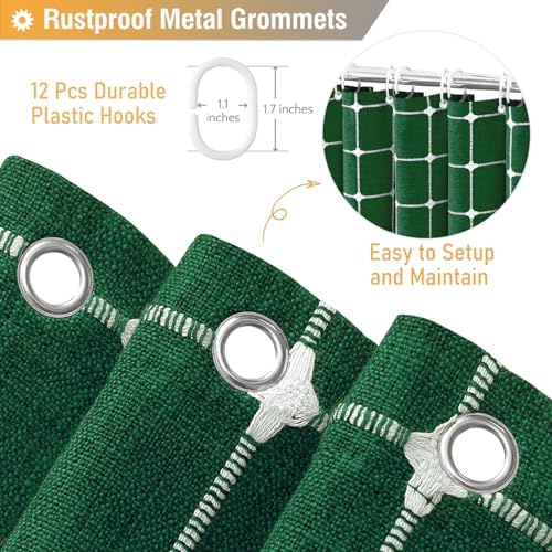 BTTN Emerald Green Boho Farmhouse Linen Heavy Duty Shower Curtain, 72x72