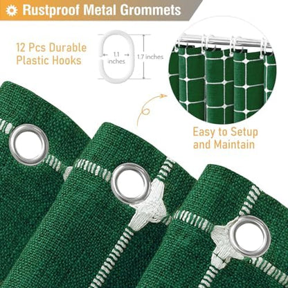 BTTN Emerald Green Boho Farmhouse Linen Heavy Duty Shower Curtain, 72x72