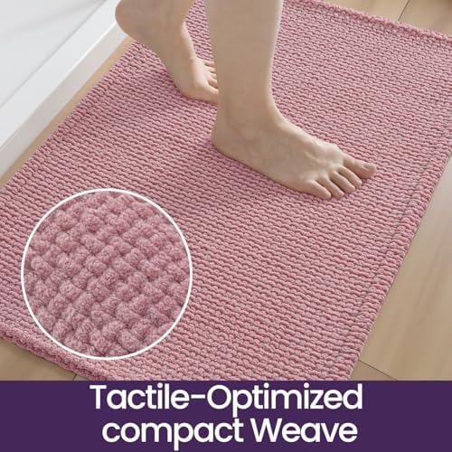 DEXI Chenille Bath Mat 24x16, Soft Absorbent Bathroom Rugs, Pink