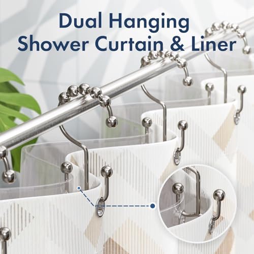 Bathway Shower Curtain Hooks Nickel Shower Curtain Rings, 12 Pcs Double Hook Shower Curtain Hooks Rings Shower Curtain Hangers Rust Proof, Metal Shower Hooks for Bathroom Shower Curtain Rod